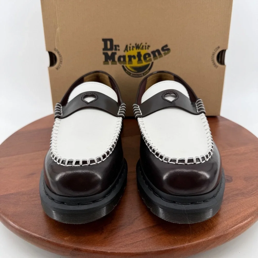 Dr. Martens Penton Heart Loafers Womens Cherry Red White Leather Shoes Size 11
